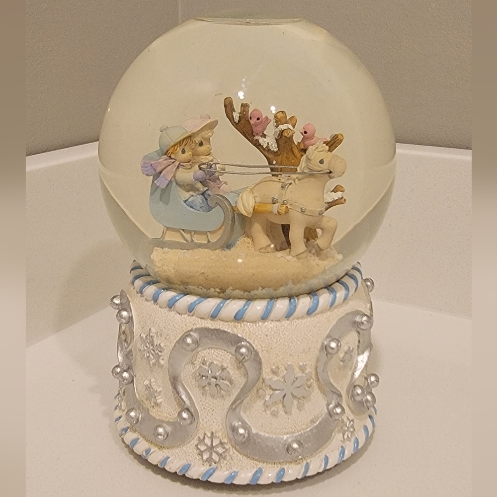 Precious Moments Snow Globe with Cream and Silver Accents